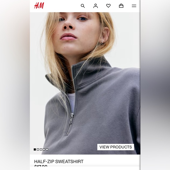 H&M Tops - H&M Washed Grey Half-Zip Sweater Crop Sweatshirt XL